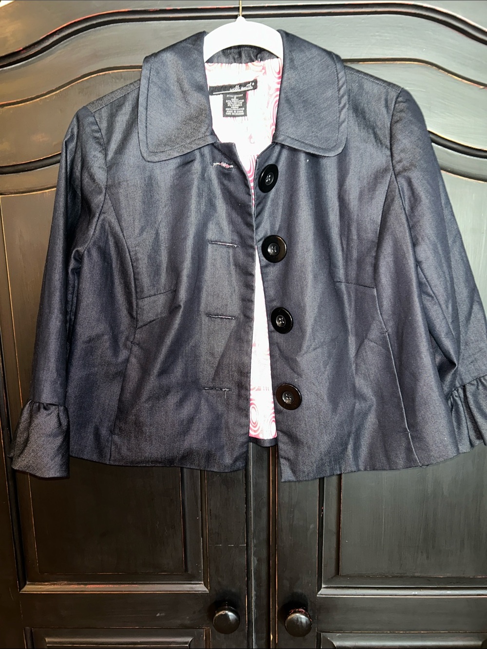 Willi Smith Navy Cropped Blazer with Large Buttons Sz Small